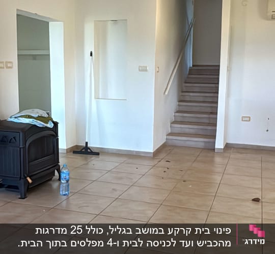 חדר ריק עם רצפת אריחים ומדרגות